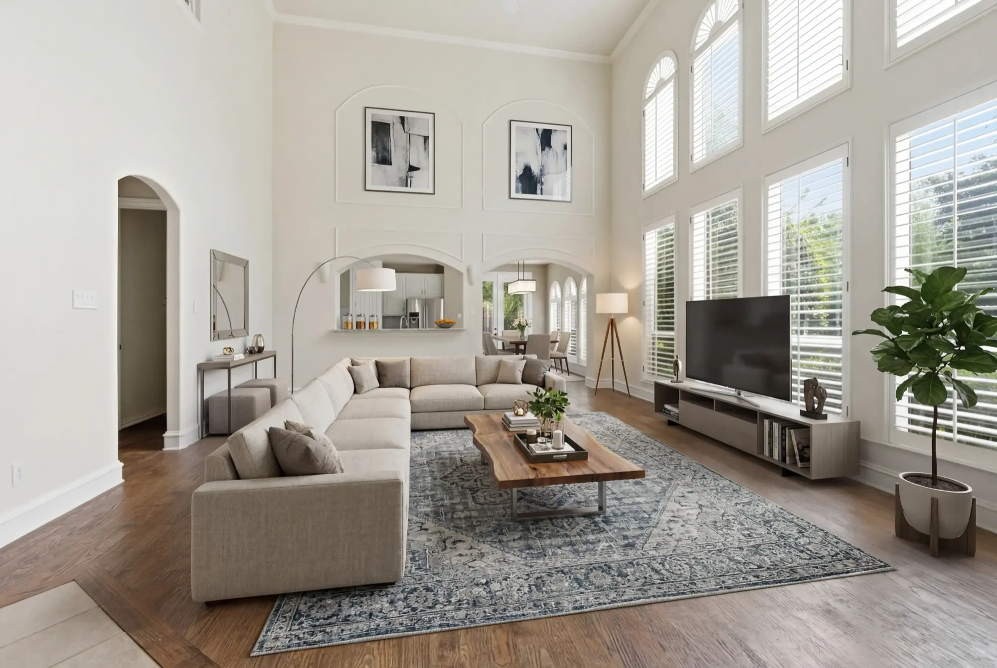 Living room with soaring ceilings